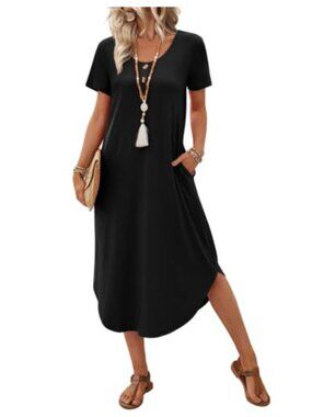Women's Midi Summer Dress with Pockets Casual Beach Tshirt Dress